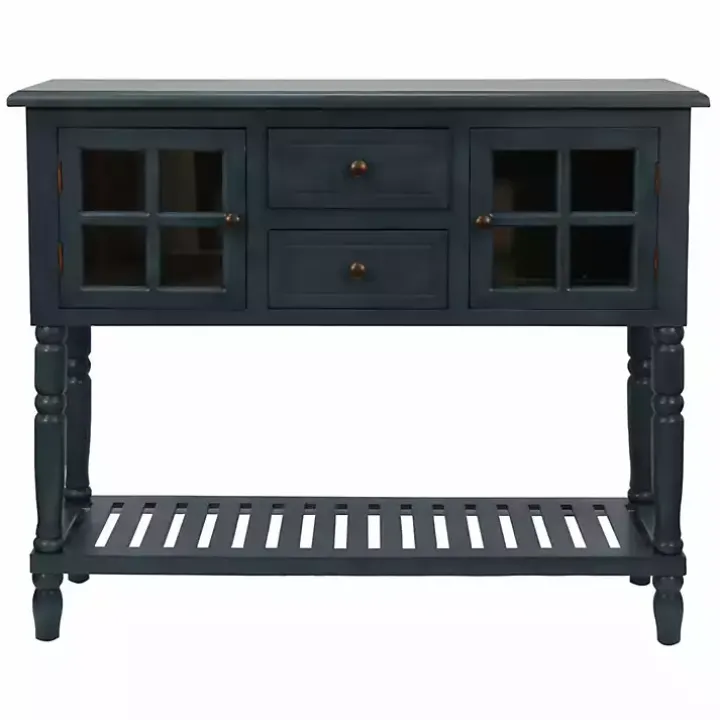 Navy Blue Slatted Windowpane Console Table