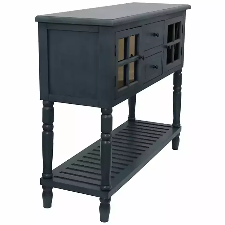 Navy Blue Slatted Windowpane Console Table