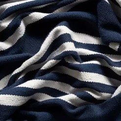 Navy Blue Striped Tassel Cotton Area Rug, 8x10