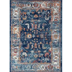 Navy Bordered Pattern Area Rug, 5x7