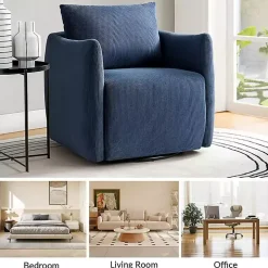 Navy Corduroy Swivel Accent Chair