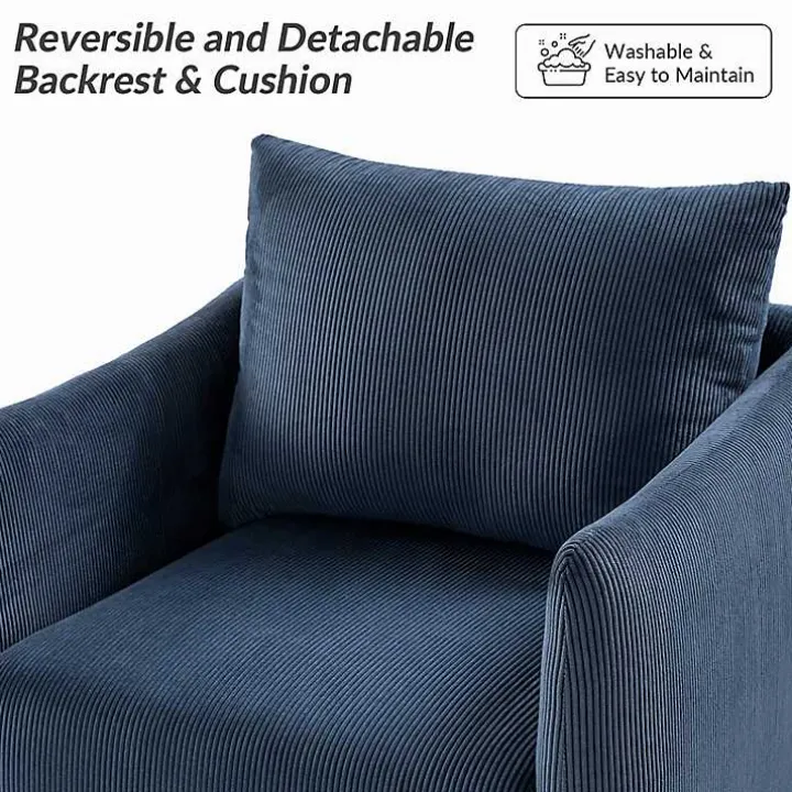 Navy Corduroy Swivel Accent Chair