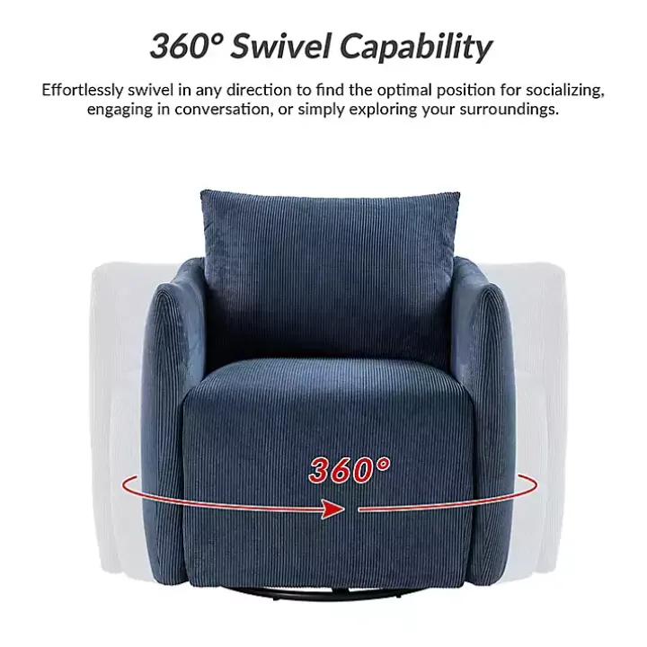 Navy Corduroy Swivel Accent Chair