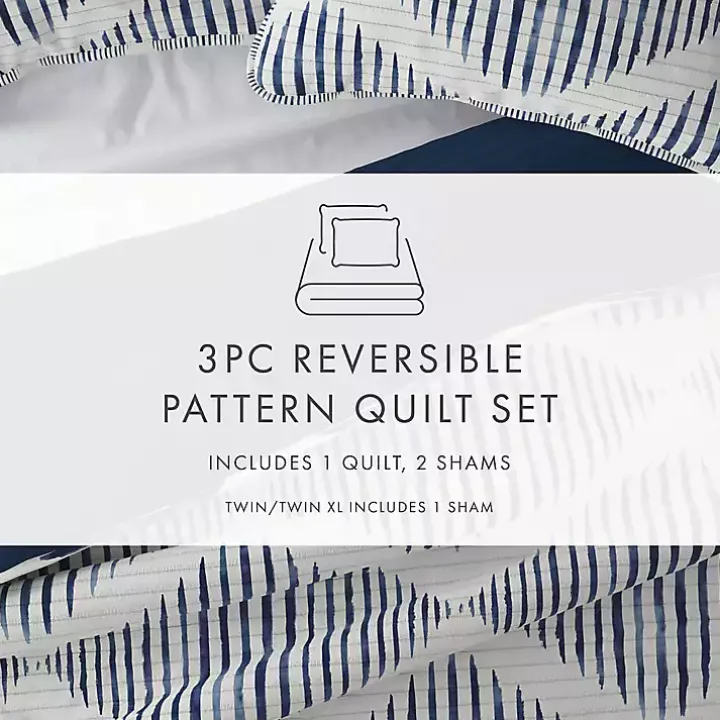Navy Diamond Line Reversible 3-pc. King Quilt Set