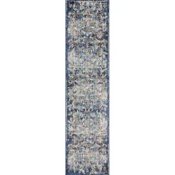 Navy Faded Floral Area Rug, 2x9