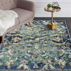 Navy Faded Floral Area Rug, 4x6
