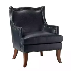 Navy Faux Leather Wingback Accent Chair