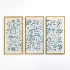 Navy Floral Framed Canvas Art Prints, Set of 3