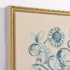 Navy Floral Framed Canvas Art Prints, Set of 3