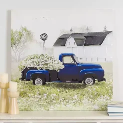 Navy Floral Pickup Truck Canvas Art Print