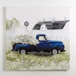 Navy Floral Pickup Truck Canvas Art Print