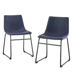 Navy Leather Industrial Dining Chairs, Set of 2