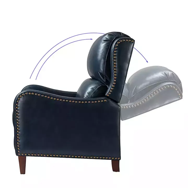 Navy Leather Nailhead Traditional Recliner