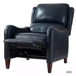 Navy Leather Nailhead Traditional Recliner