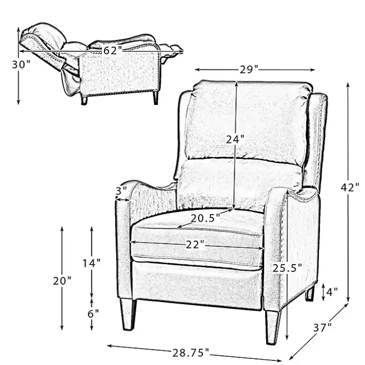 Navy Leather Nailhead Traditional Recliner