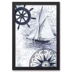 Navy Nautical Framed Canvas Art Print