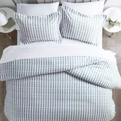 Navy Rugged Stripes Puffed 3-pc. Queen Duvet Set