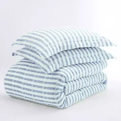 Navy Rugged Stripes Puffed 3-pc. Queen Duvet Set