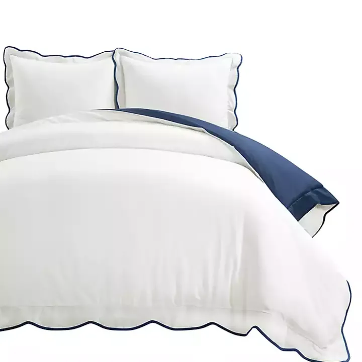 Navy Scallop Edge 3-pc. Full/Queen Duvet Cover Set