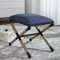 Navy Seat and Black Metal Ottoman