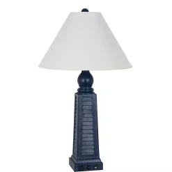 Navy Shutter Charging Table Lamps, Set of 2