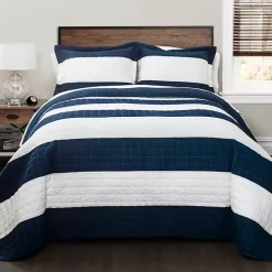 Navy Stripe 3-pc. Full/Queen Quilt Set