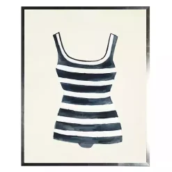 Navy Striped Bathing Suit Framed Art Print