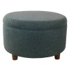 Navy Upholstered Round Storage Ottoman