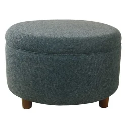 Navy Upholstered Round Storage Ottoman