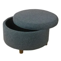 Navy Upholstered Round Storage Ottoman
