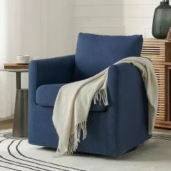 Navy Upholstered Vasser Slipcover Swivel Chair