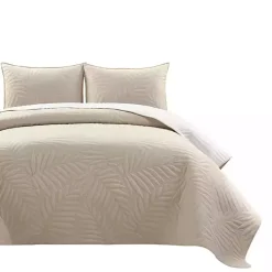 Neutral Leaf Reversible 3-pc. Cali King Quilt Set