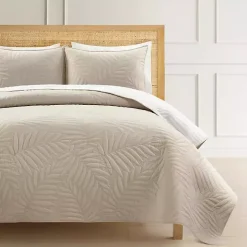 Neutral Leaf Reversible 3-pc. Cali King Quilt Set