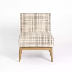 Neutral Plaid Slipper Accent Chair