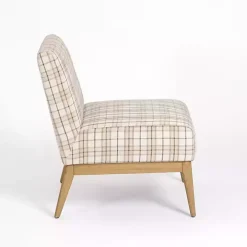 Neutral Plaid Slipper Accent Chair