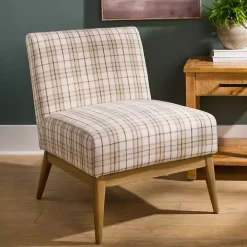 Neutral Plaid Slipper Accent Chair