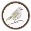 Neutral Sage Bird I Round Framed Art Print