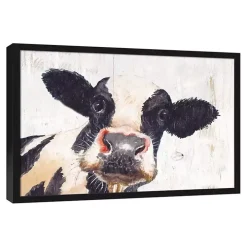 Neutral Staring Cow Framed Canvas Art Print