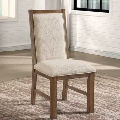 Neutral Upholstered Oak Dining Chairs, Set of 2