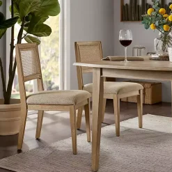 Neutral Woven Back Dining Chairs, Set of 2