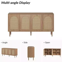 Oak and Natural Rattan 4-Door Sideboard