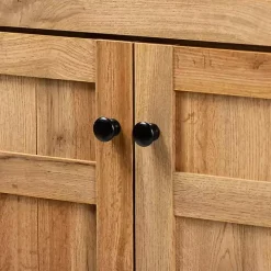 Oak 2-Door Grid Shoe Storage Cabinet