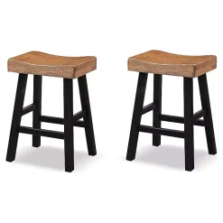 Oak Wood Backless Cooper Counter Stools, Set of 2