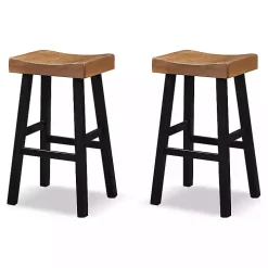 Oak Wood Backless Cooper Bar Stools, Set of 2