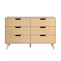 Oak Wood Simple Grooved Handle 6-Drawer Dresser