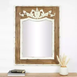 Ornate Antique White Wood Wall Mirror