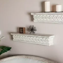 Ornate Farmhouse Wooden Wall Shelf, 36 in.