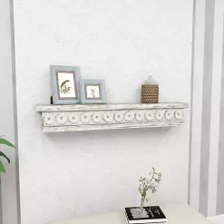 Ornate Farmhouse Wooden Wall Shelf, 36 in.