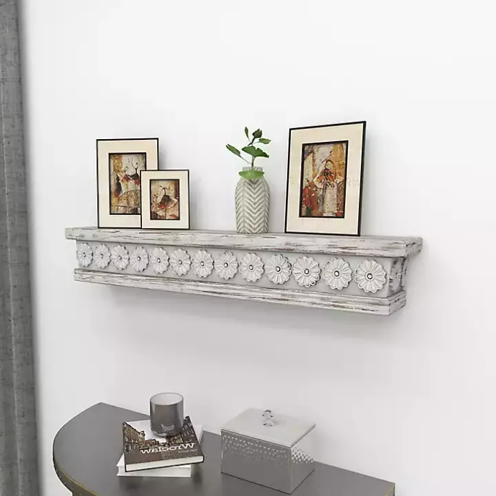 Ornate Farmhouse Wooden Wall Shelf, 36 in.
