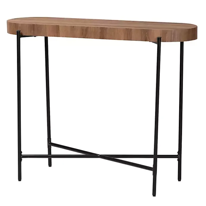 Oval Light Brown Wood X Base Console Table